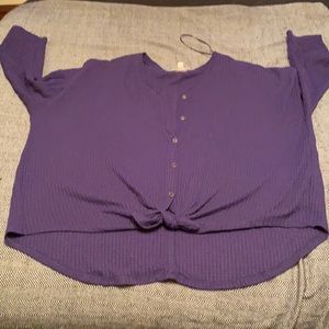 STYLE AND CO PURPLE WAFFLE HENLEY WITH TIE FRONT AND BUTTONS 3X